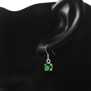 Green CZ Sterling Silver Dangling Earrings, e435